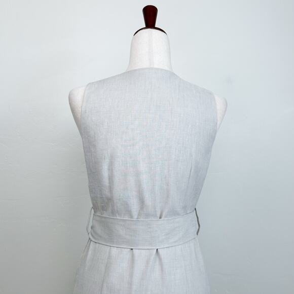 Ann Taylor Linen Blend Sleeveless Belted Midi V-Neck Shirtdress - Picture 5 of 8